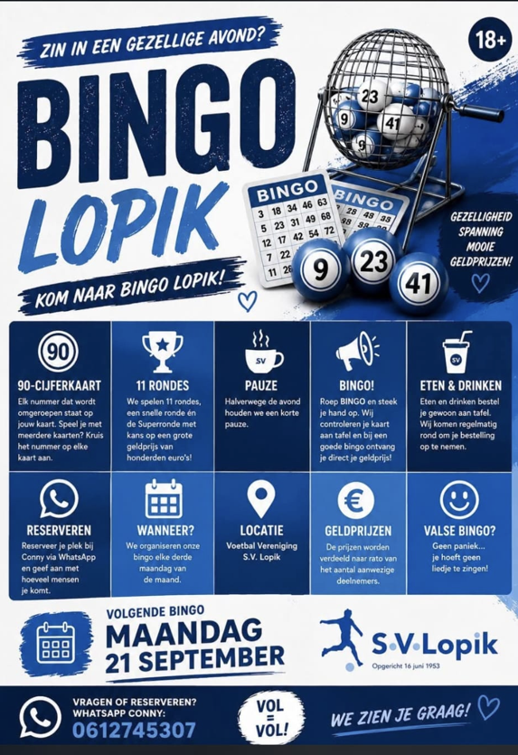 Bingoavond maandag 21 september