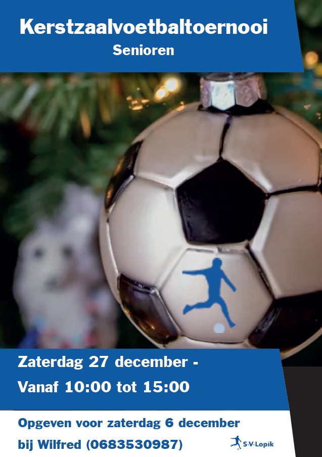 Kerstzaalvoetbaltoernooi voor senioren op zaterdag 27 december